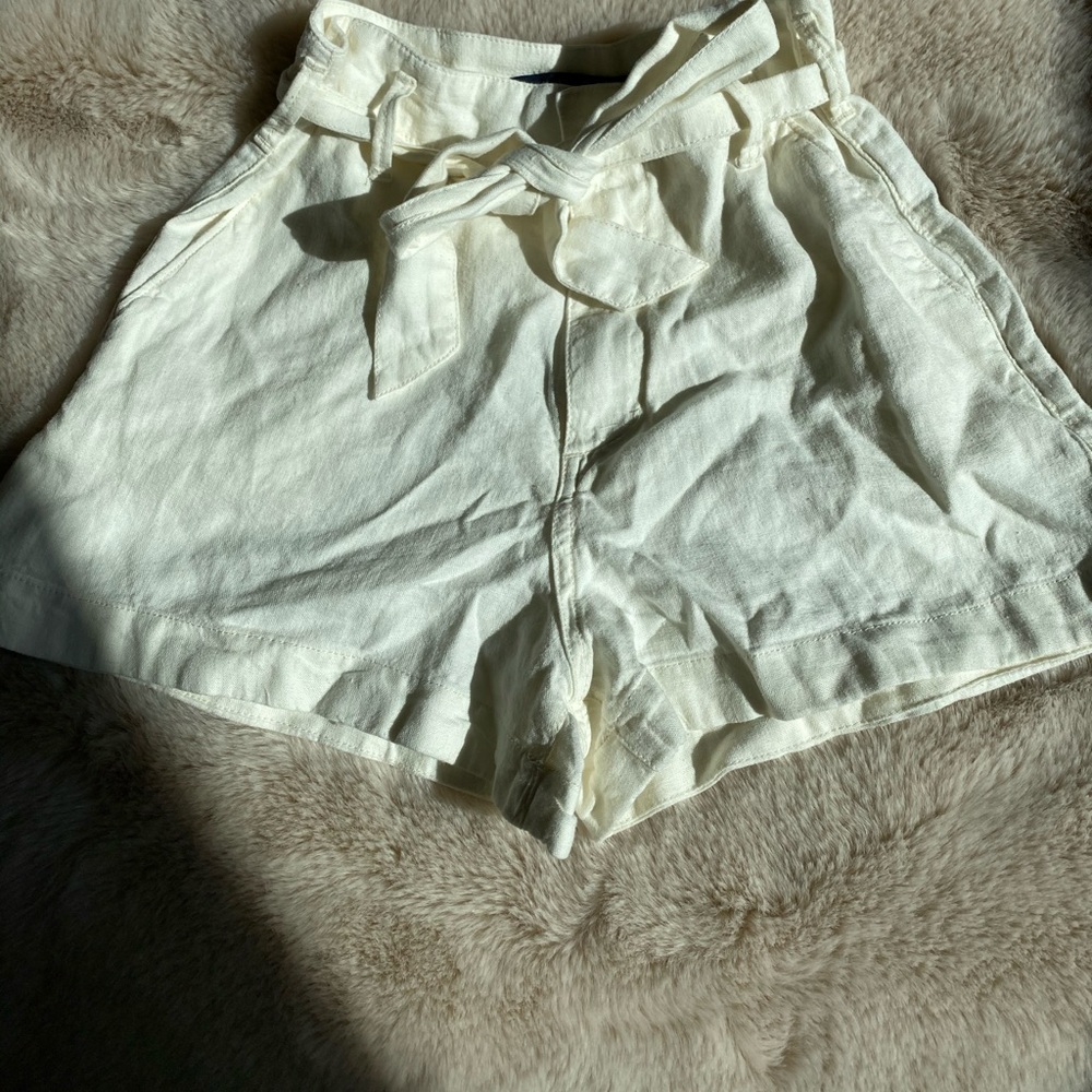 Abercrombie & Fitch White Linen Paper Bag Shorts